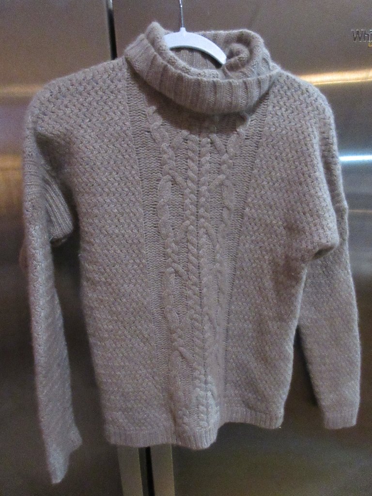 Garnet Hill Womens Taupe Recycled Cashmere Cable Knit Turtleneck Thick Knit M